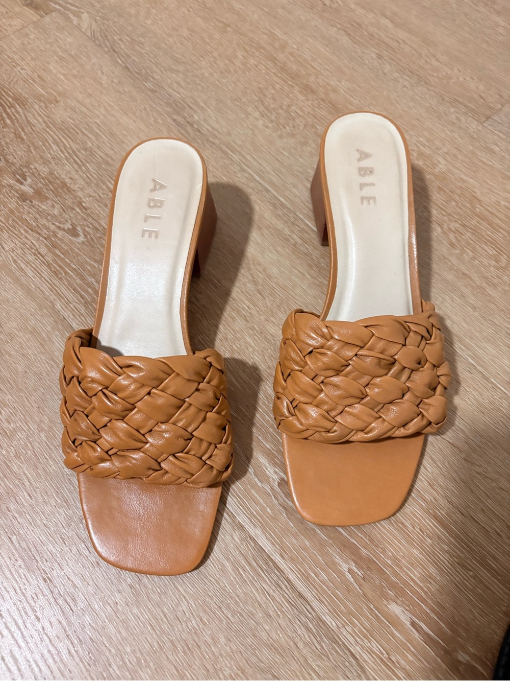 ABLE Braided Leather Slide Mule in Tan